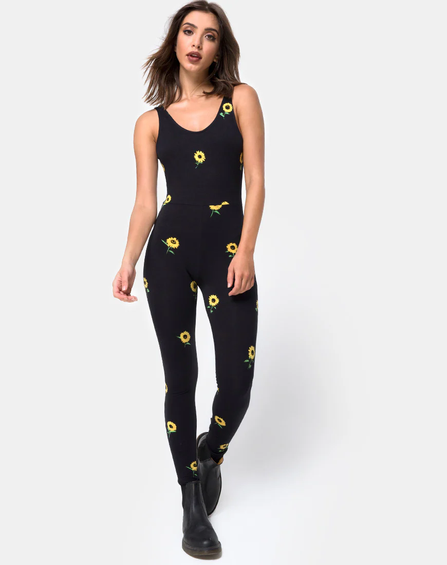 Unitard in Ditsy Sunflower - Awmao