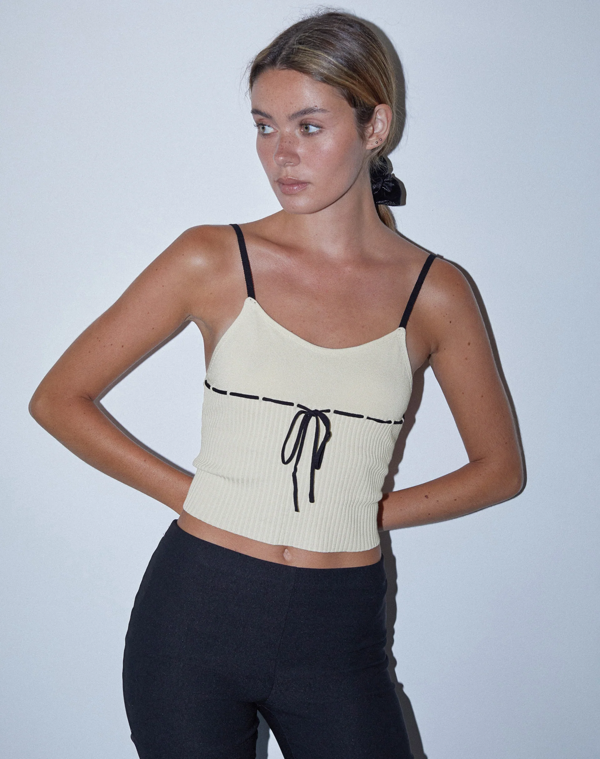 Emonie Cami Top in Neutral with Black Binding - Awmao
