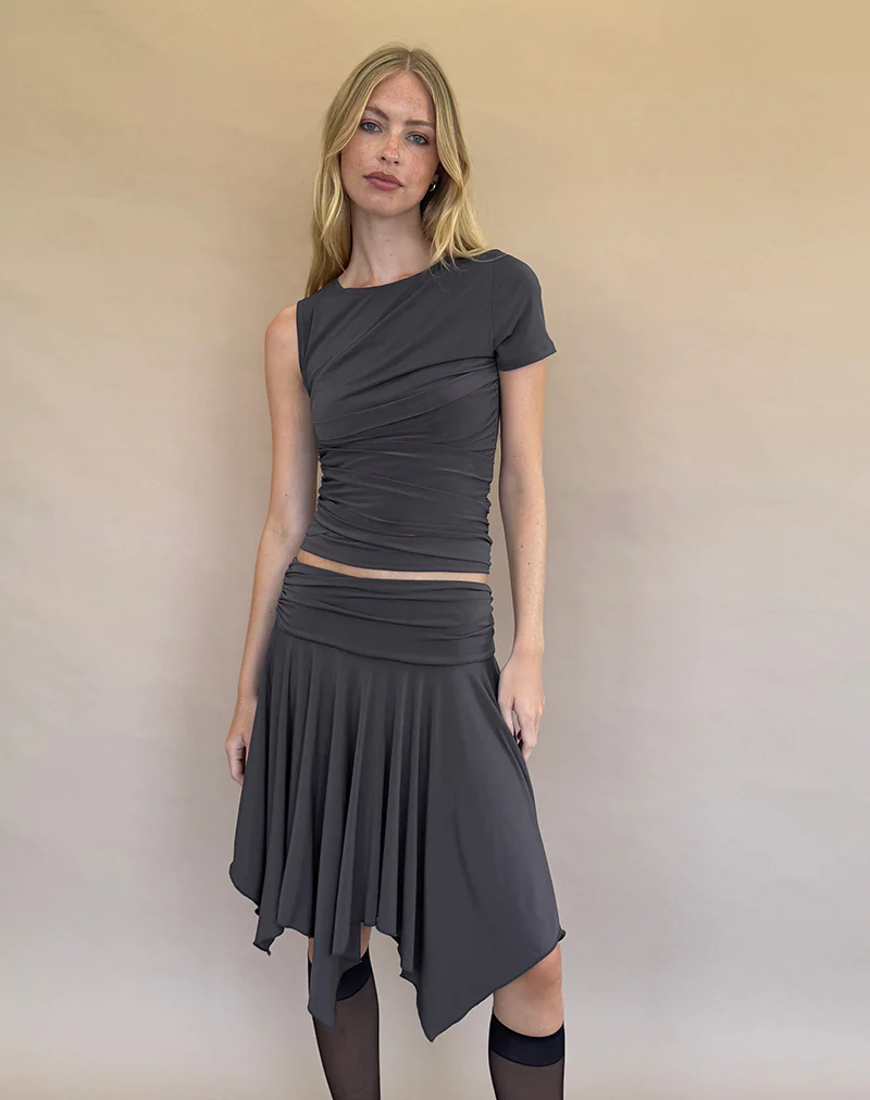 Norali Waterfall Midi Skirt in Grey - Awmao