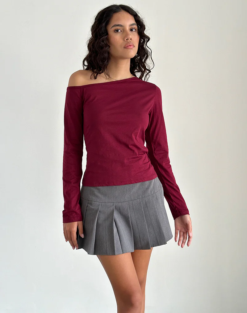 Ledez Asymmetric Slouchy Top in Burgundy Tissue - Awmao