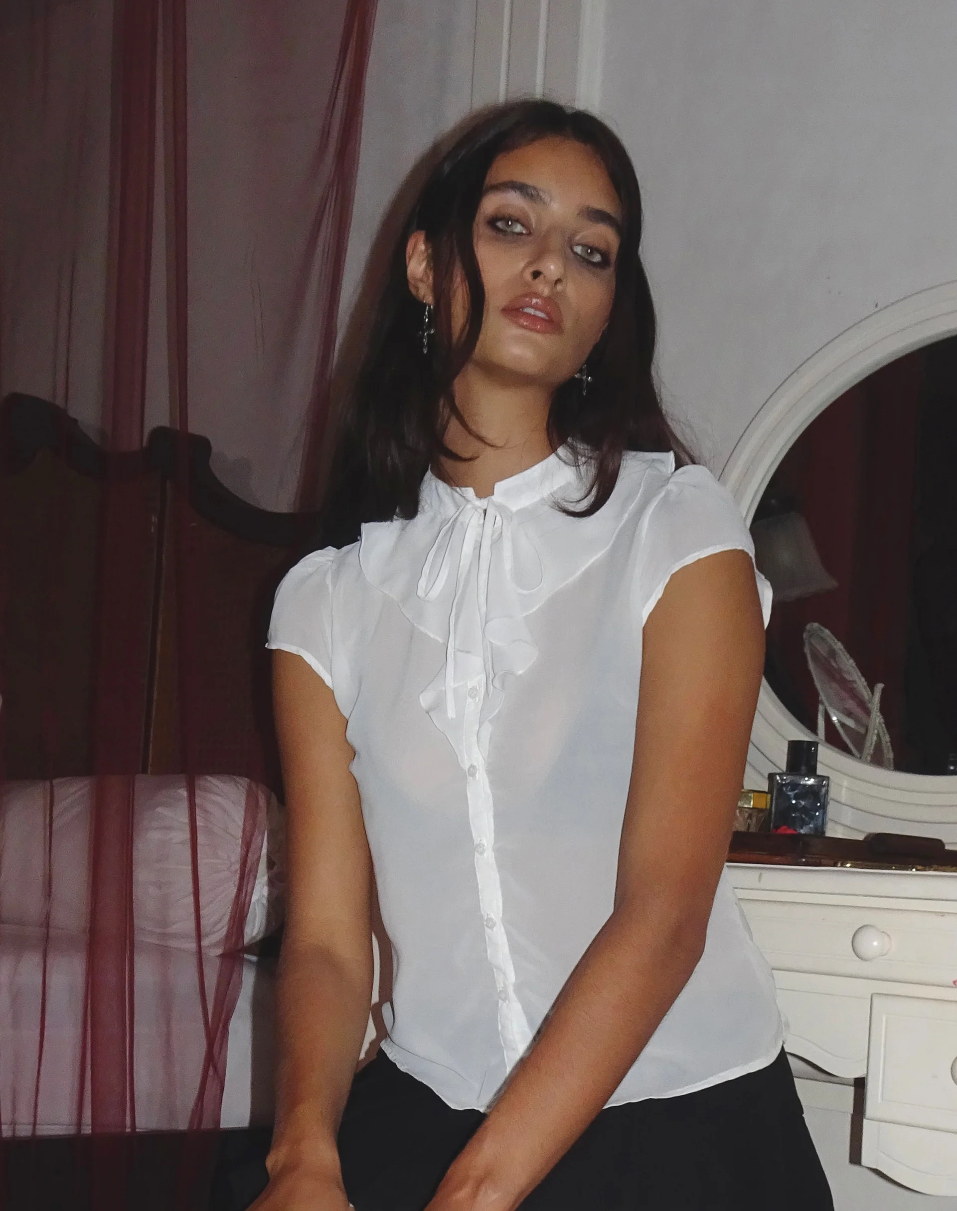Lada Blouse in White Chiffon - Awmao