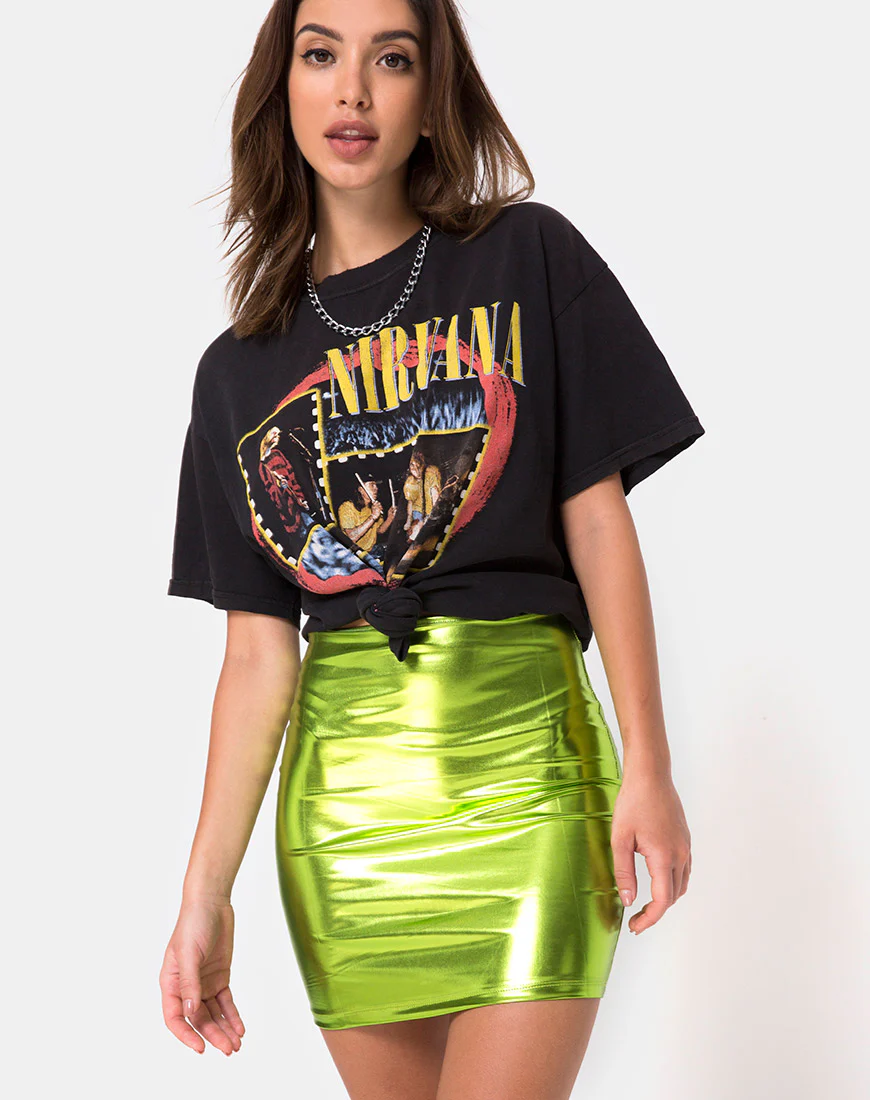 Kimmy Skirt in Metallic Green - Awmao
