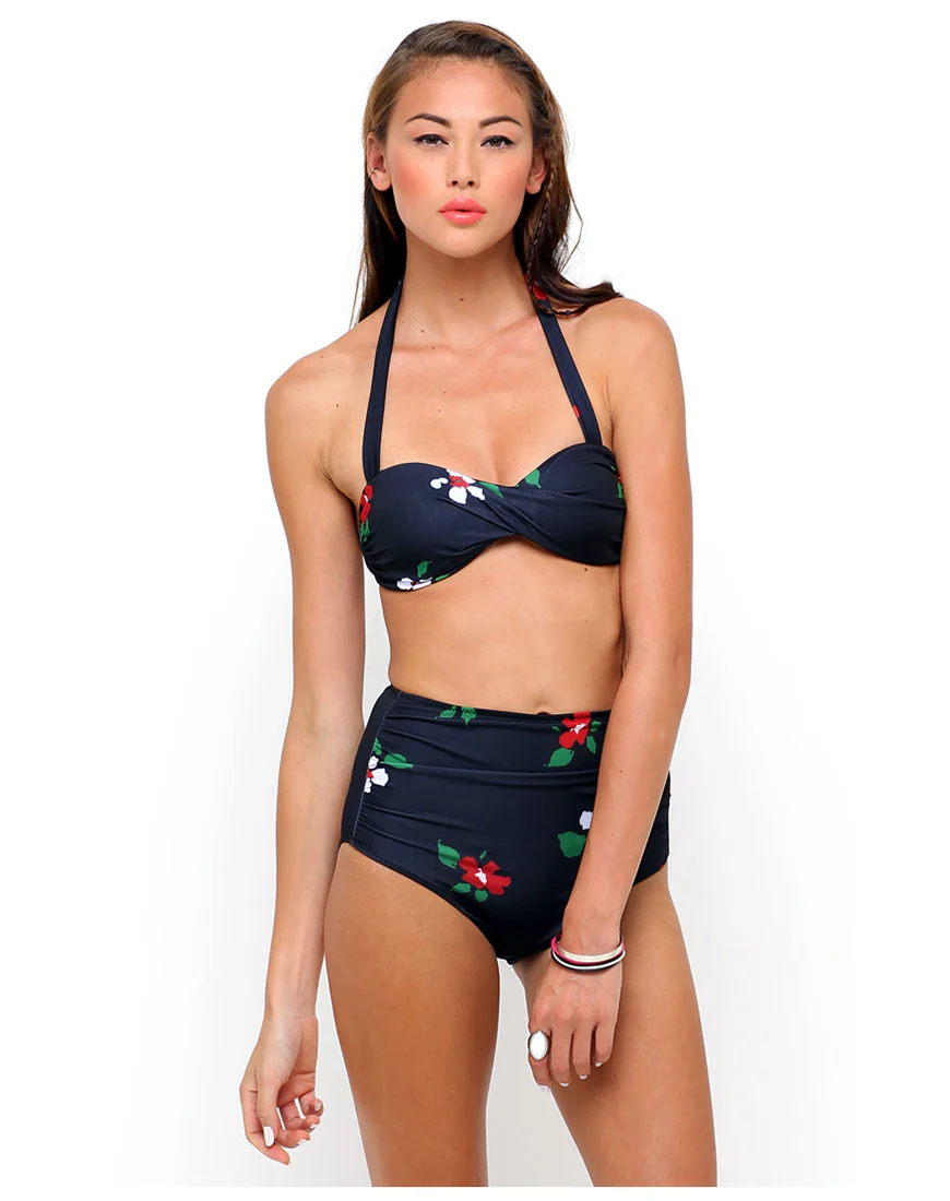 Marshmallow Bikini Top in Pansie Flower - Awmao