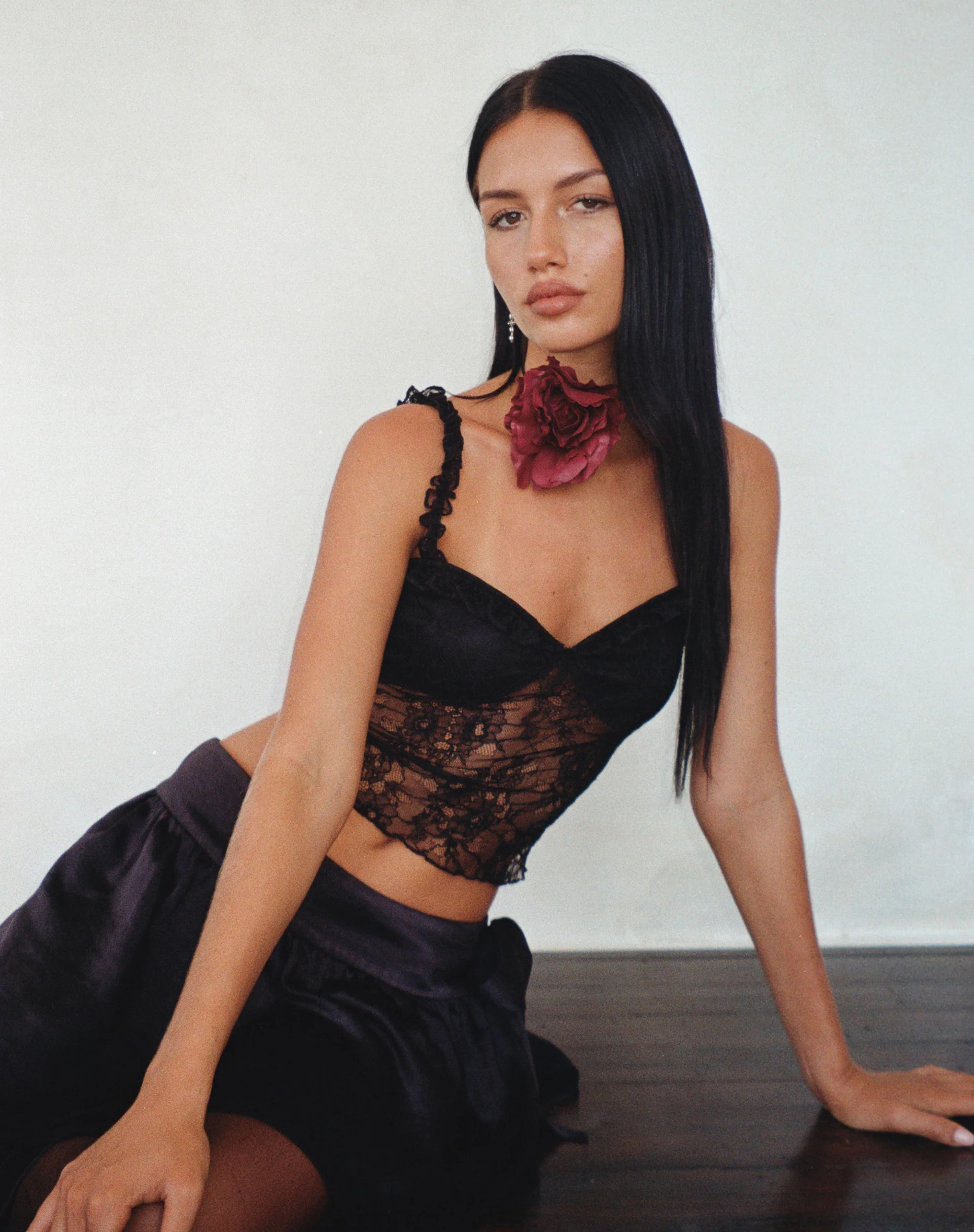 Emilia Lace Frill Vest Top in Black - Awmao