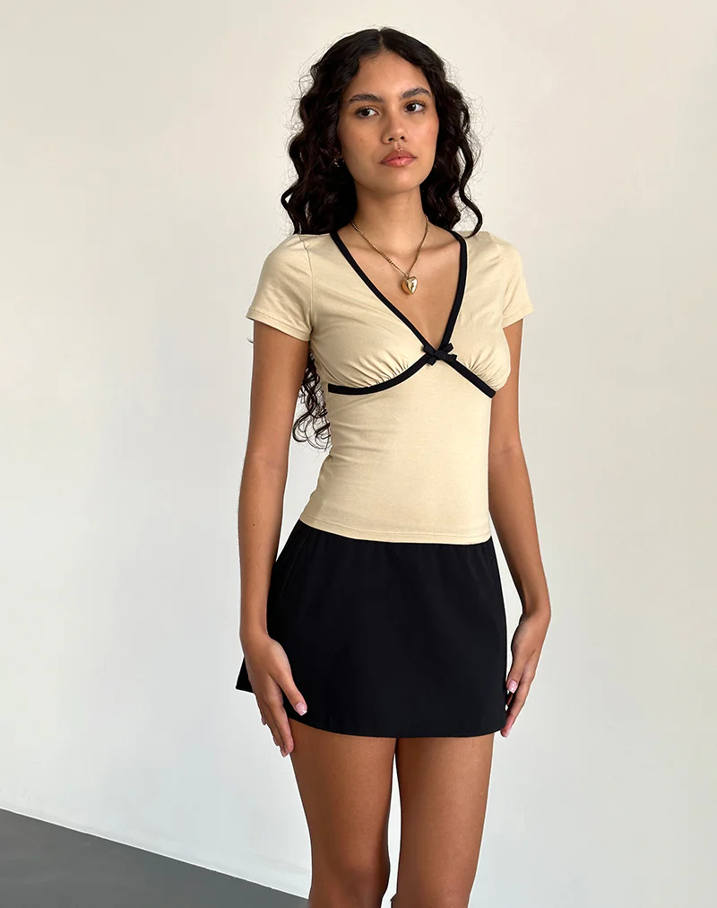 Tasina Top in Coconut Milk with Black Binding - Awmao