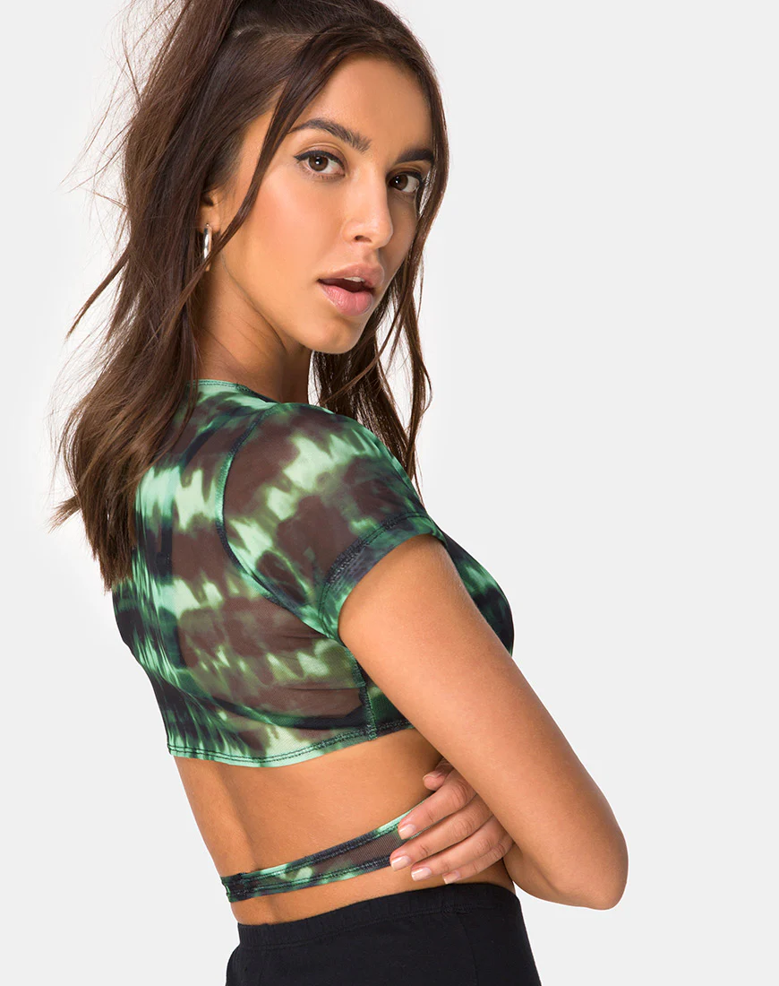 Valiza Crop Top in Turquoise Mesh - Awmao
