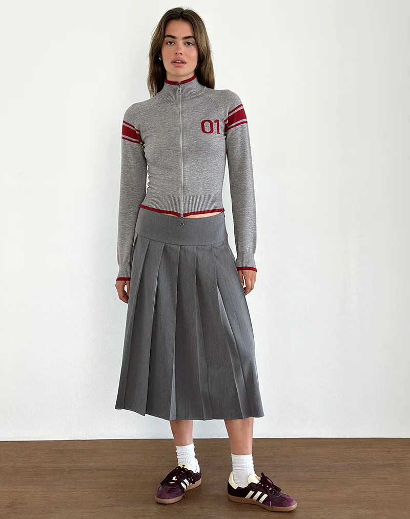 Tacita Zip Through Jacket in Grey with Red Motif - Awmao