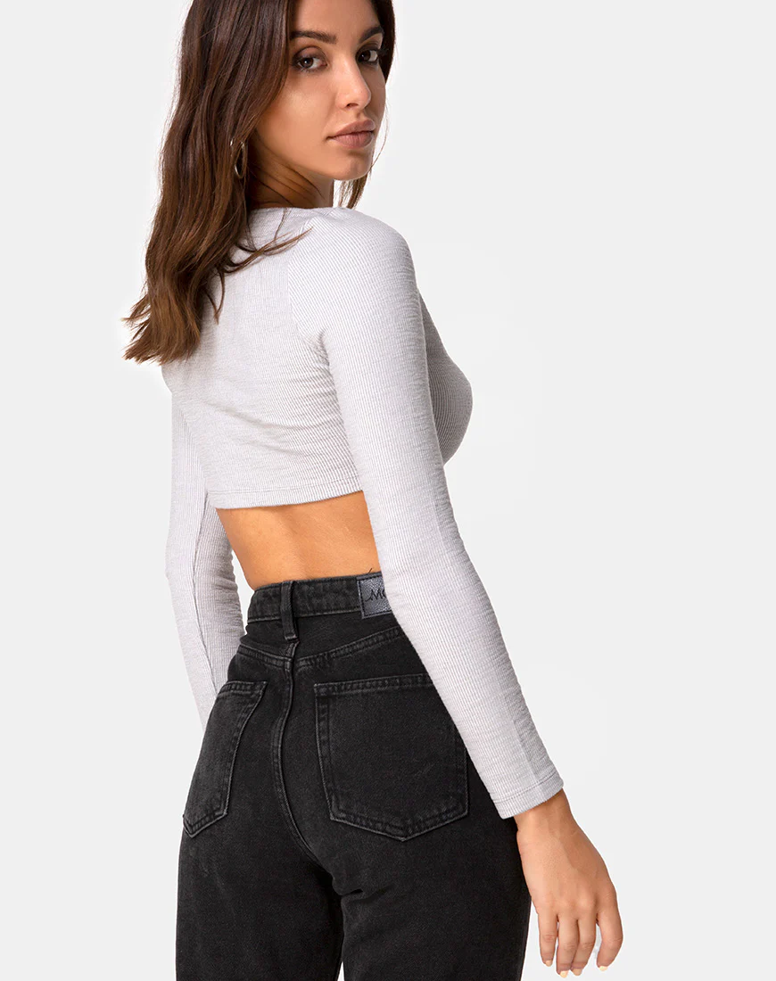 Guan Crop Top in Rib Grey - Awmao