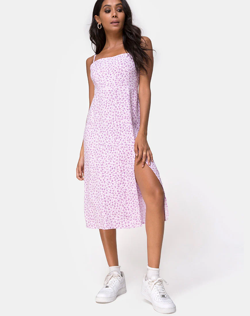 Kaoya Midi Dress in Ditsy Rose Lilac - Awmao
