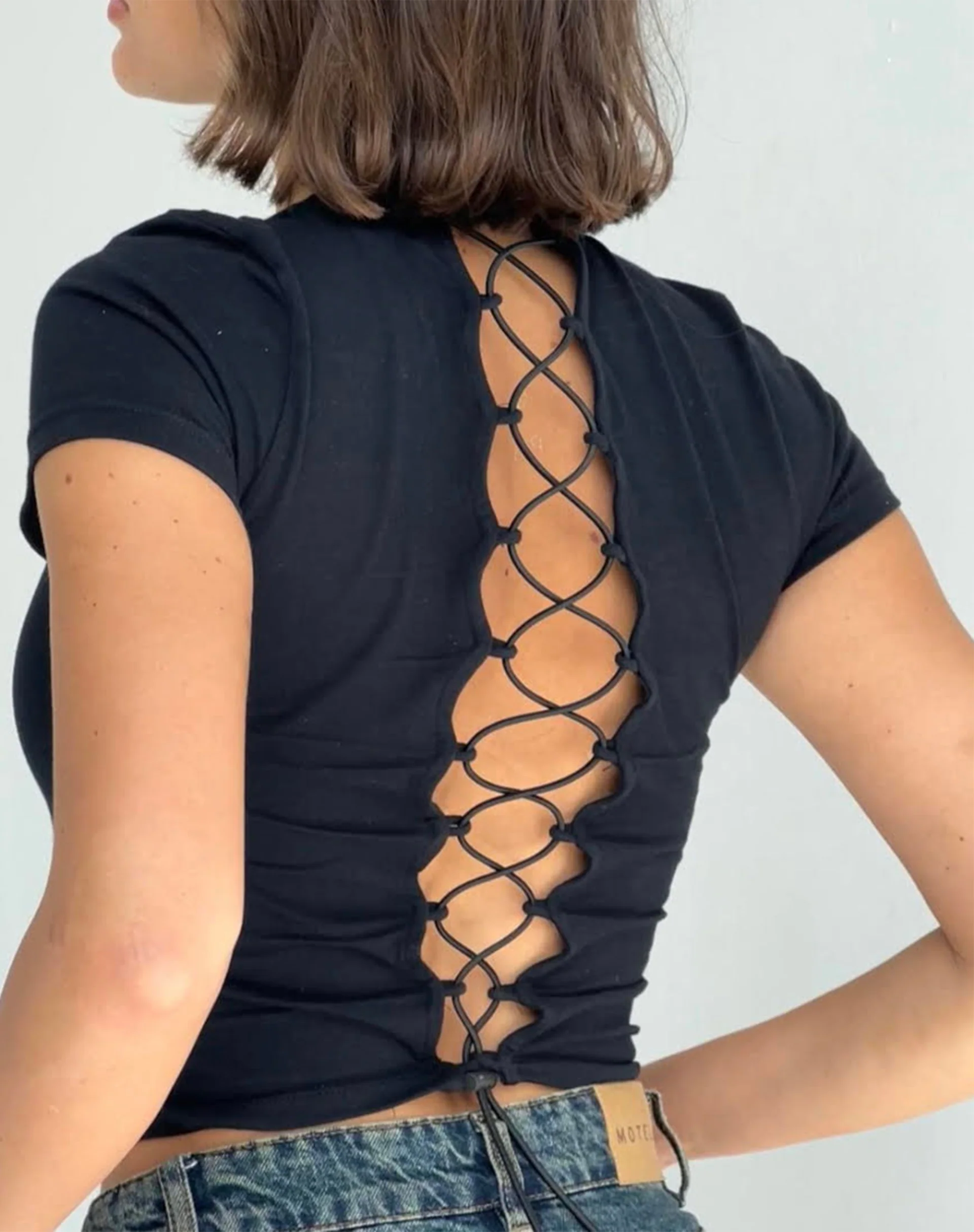 Sayda Lace Back Top in Black - Awmao