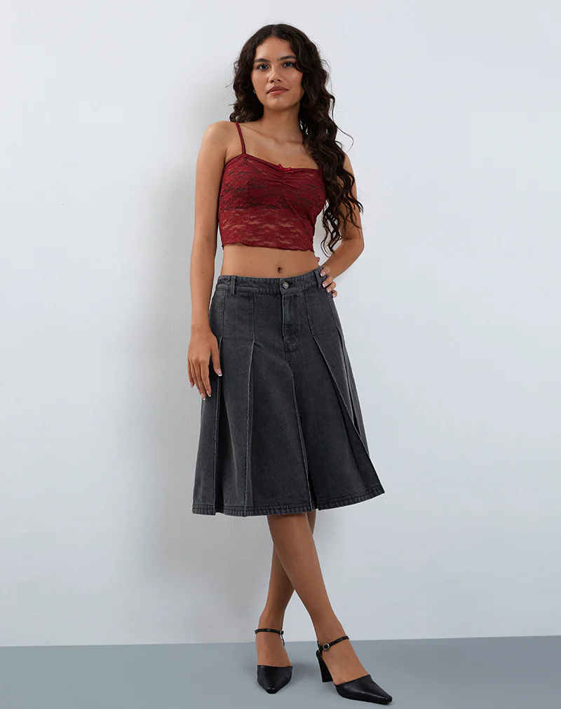 Halusi Unlined Lace Cami Top in Maroon - Awmao