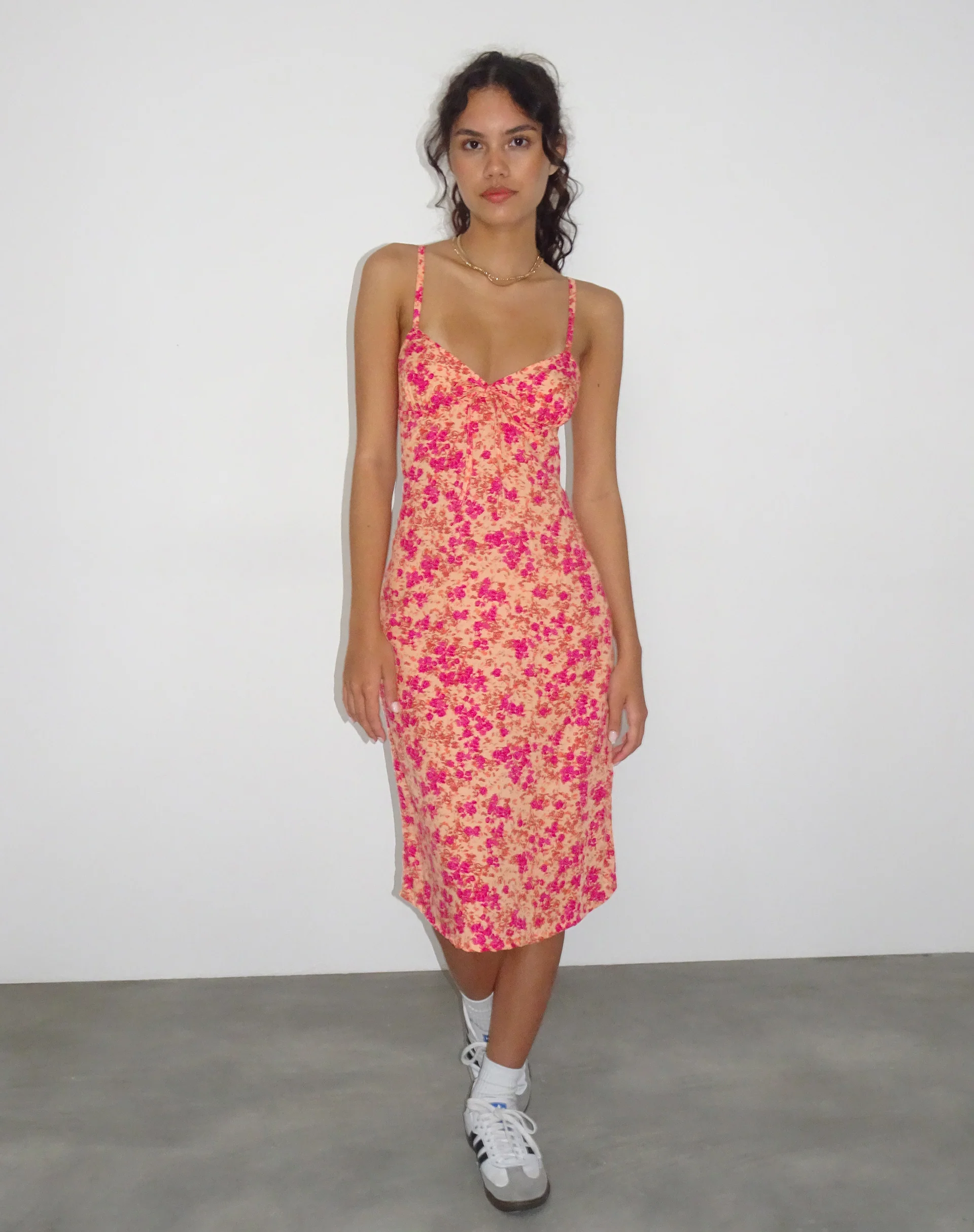 Ronsha Midi Dress in Dark Wild Flower Cantaloupe - Awmao