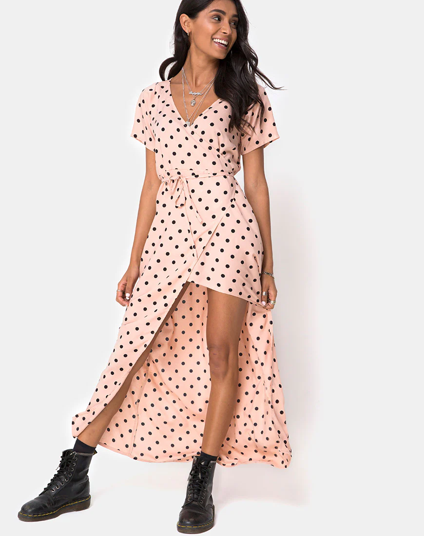 Riva Dress in New Polka Nude Black - Awmao