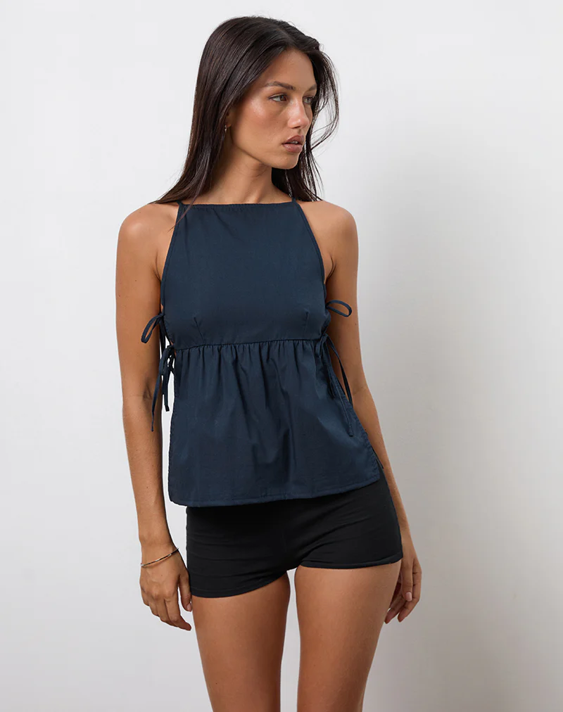 Palsi Tie Side Vest Top in Navy - Awmao