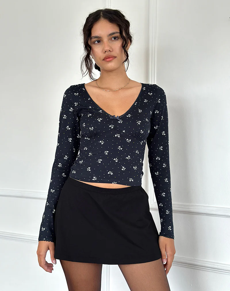 Salisa Top in Navy with Mini Bow Design - Awmao