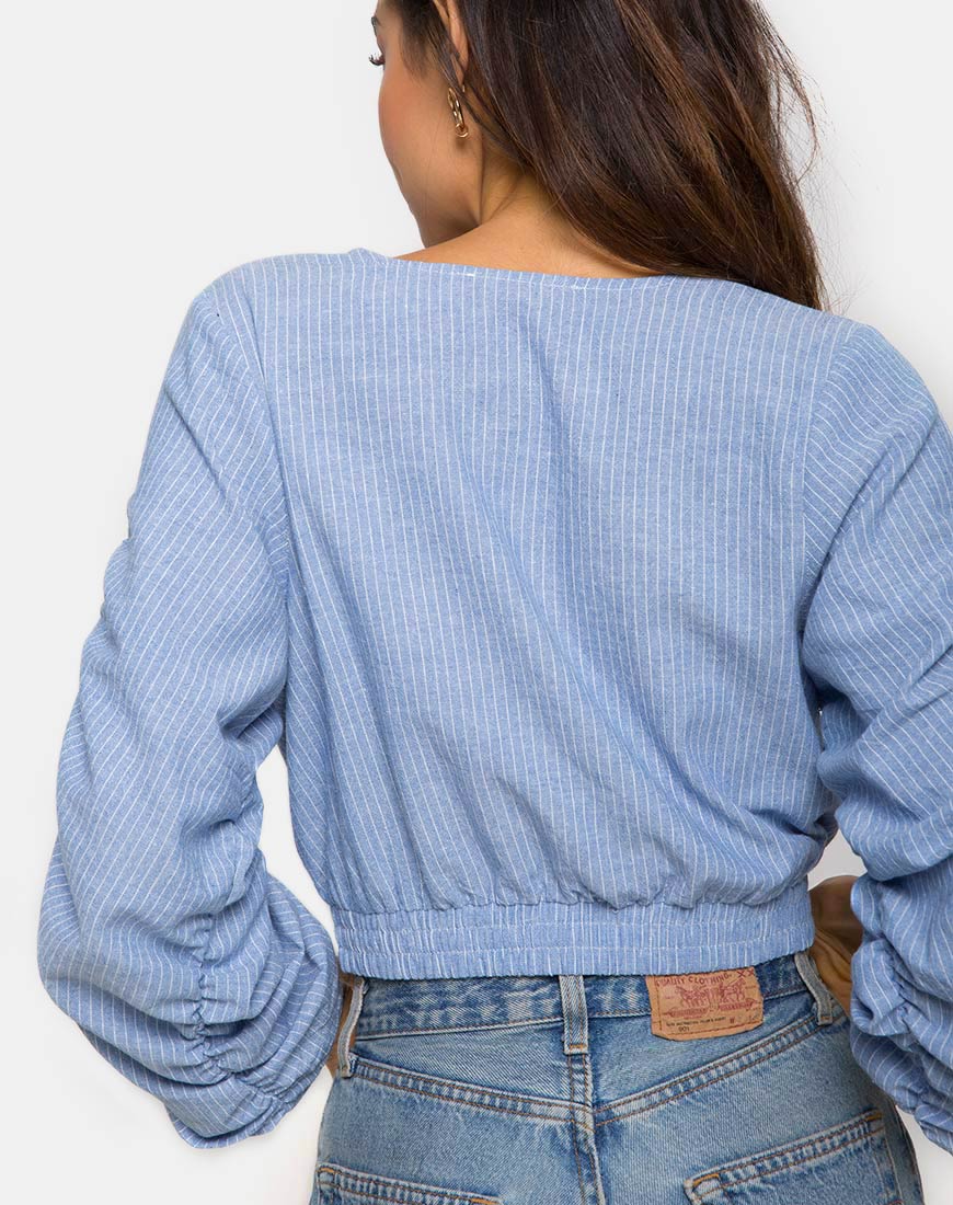 Evrilia Wrap Around Blouse in Stripe Blue - Awmao