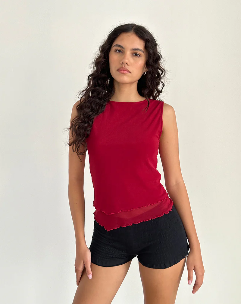Rochie Asymmetric Top in Mesh Cherry - Awmao