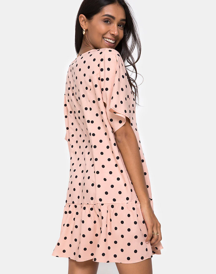 Tisha Babydoll Dress in New Polka Nude Black - Awmao