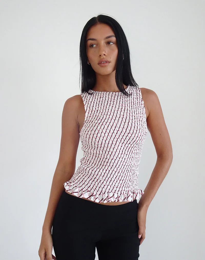 Birita Shirred Tank Top in Geometric Tile - Awmao