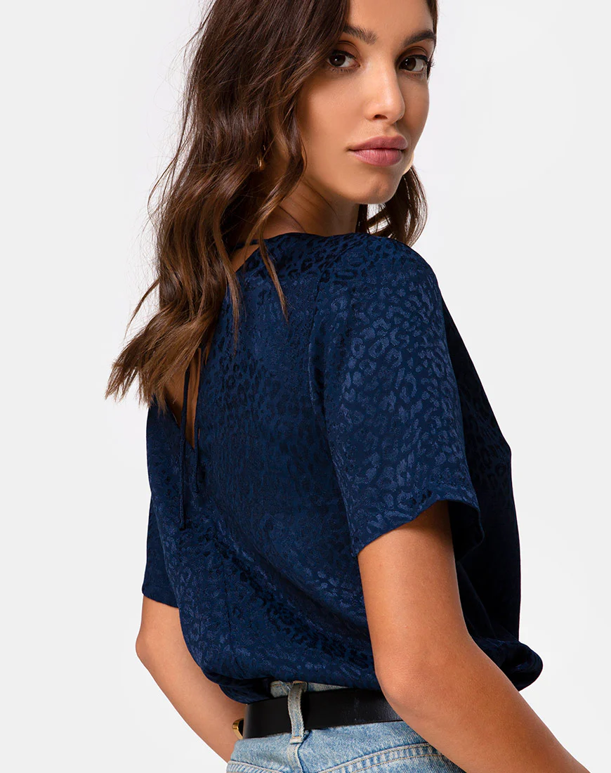 Parki Top in Satin Cheetah Navy - Awmao
