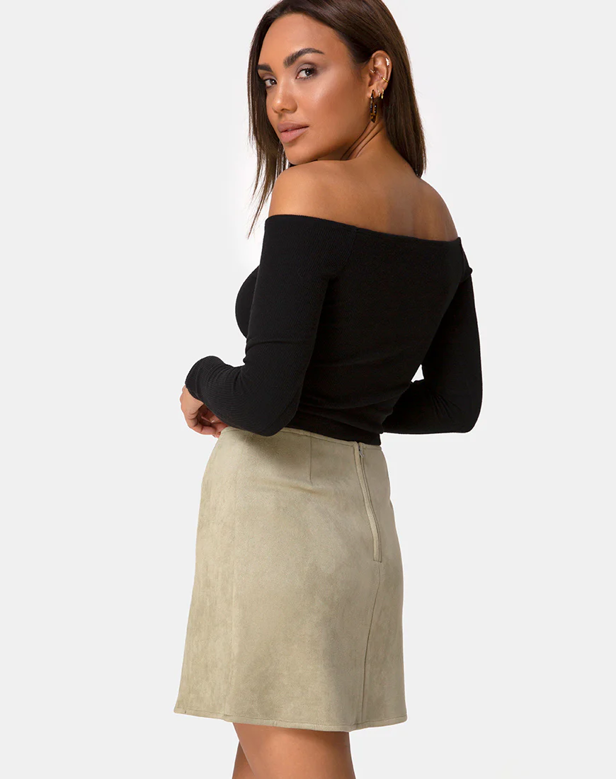 Pelmo Skirt in Suede Khaki - Awmao