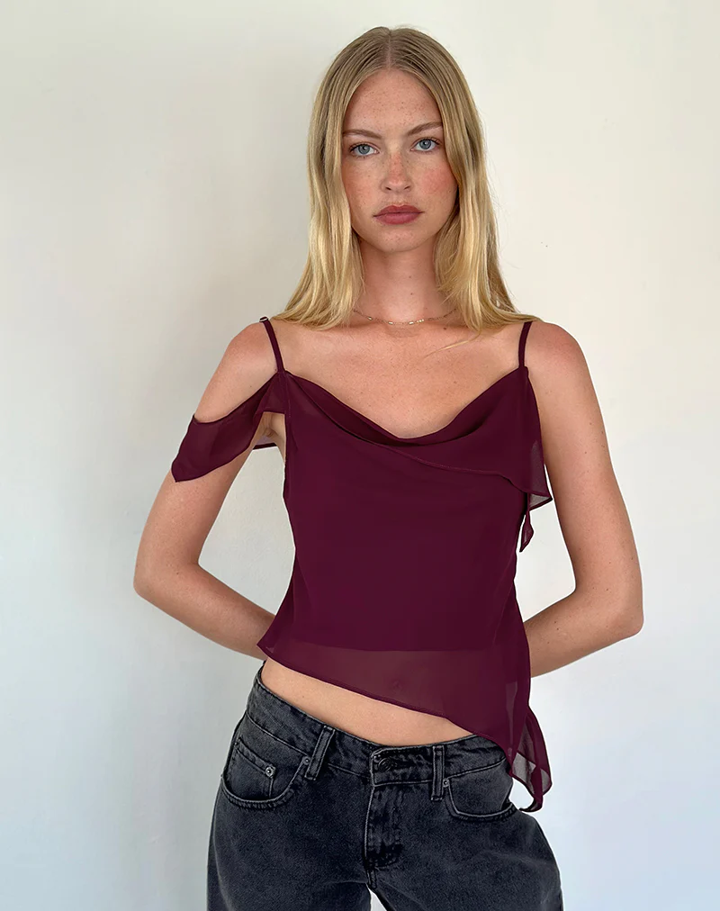 Davila Top in Chiffon Burgundy - Awmao