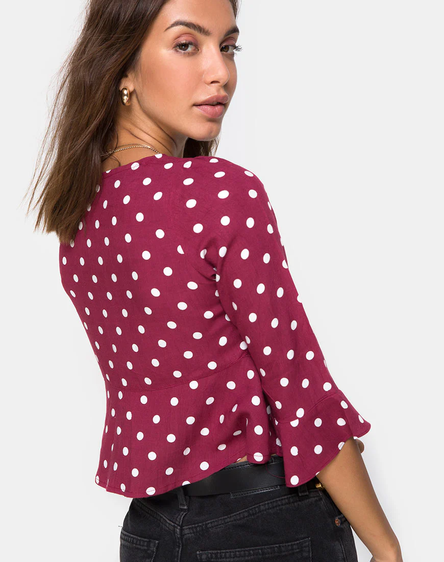 Vinequa Top in Medium Polka Wine - Awmao