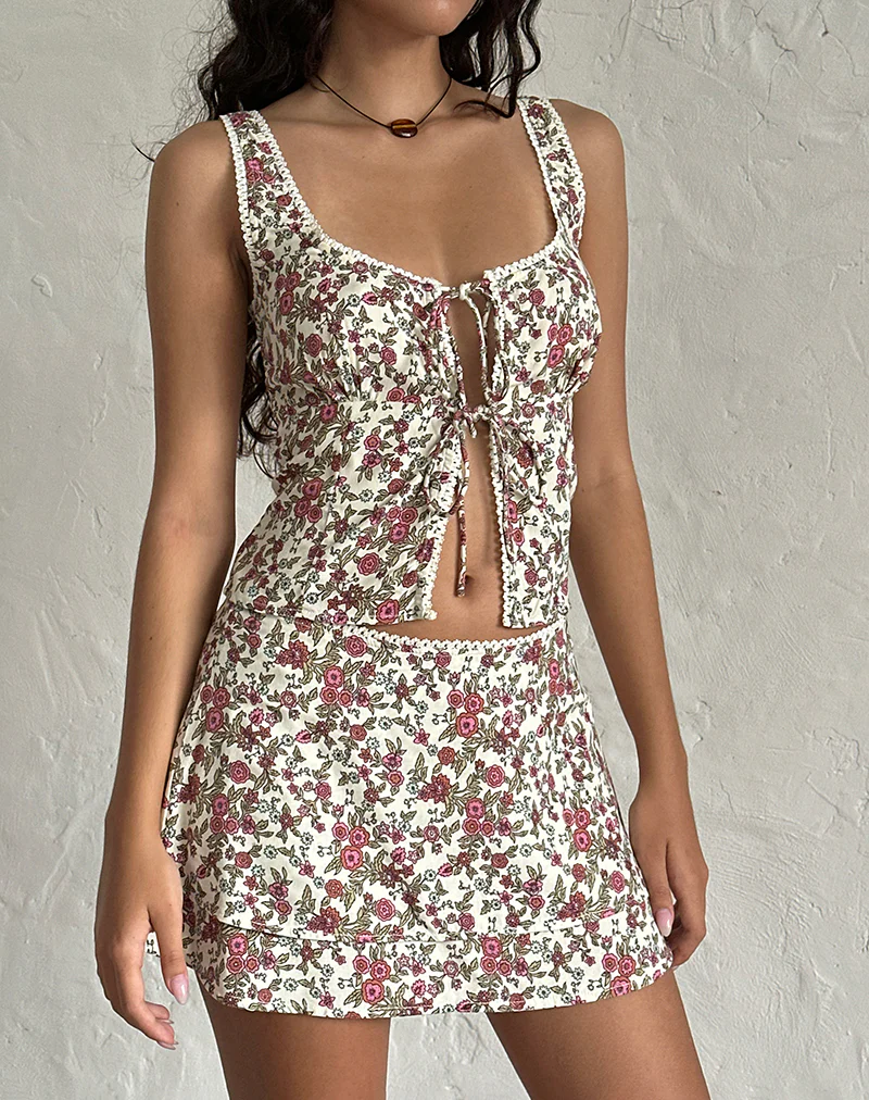 Luiso Mini Skirt in Vintage Bloom Ivory - Awmao