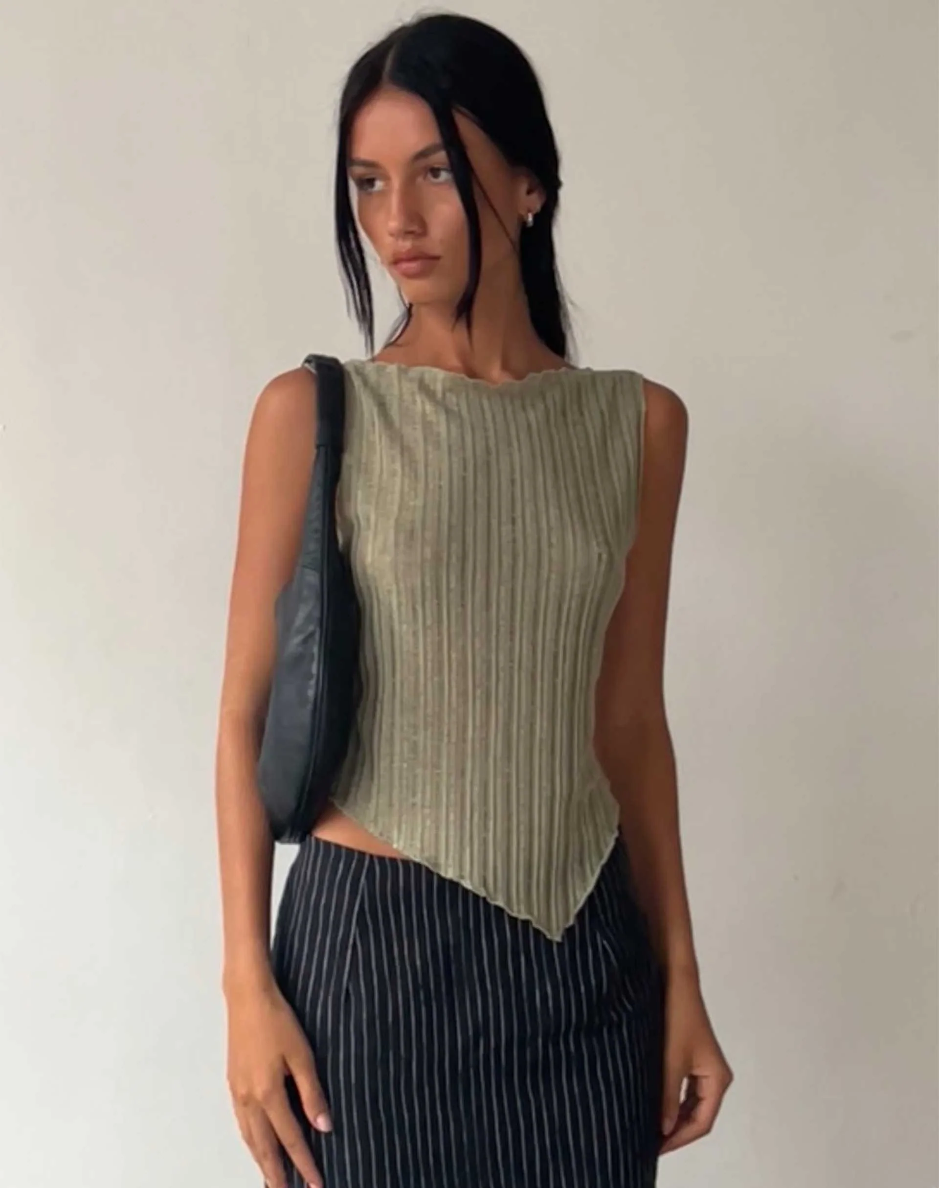 Etta Knitted Vest Top in Sage - Awmao