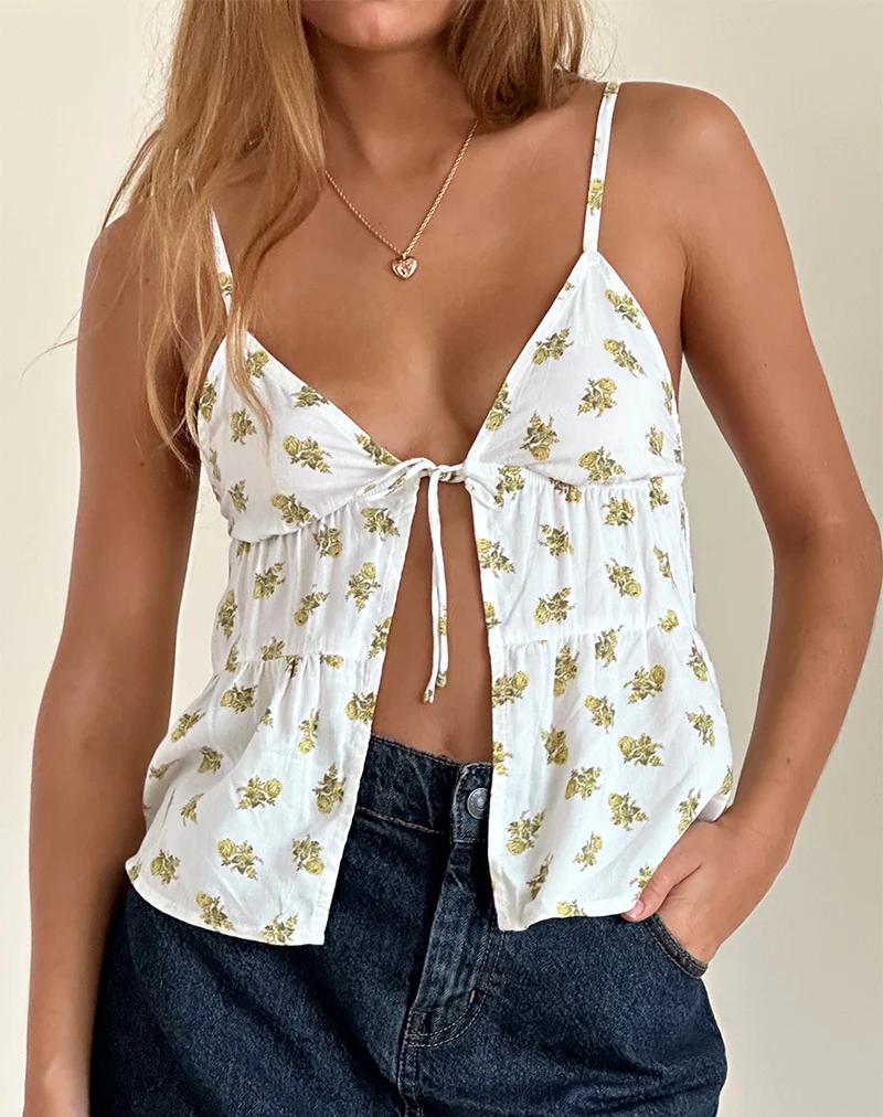 Tezza Top in Funshine Floral Off White - Awmao