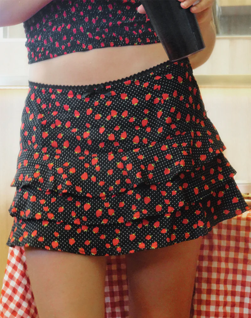 Camigi Mini Skirt in Strawberry Polka Black - Awmao