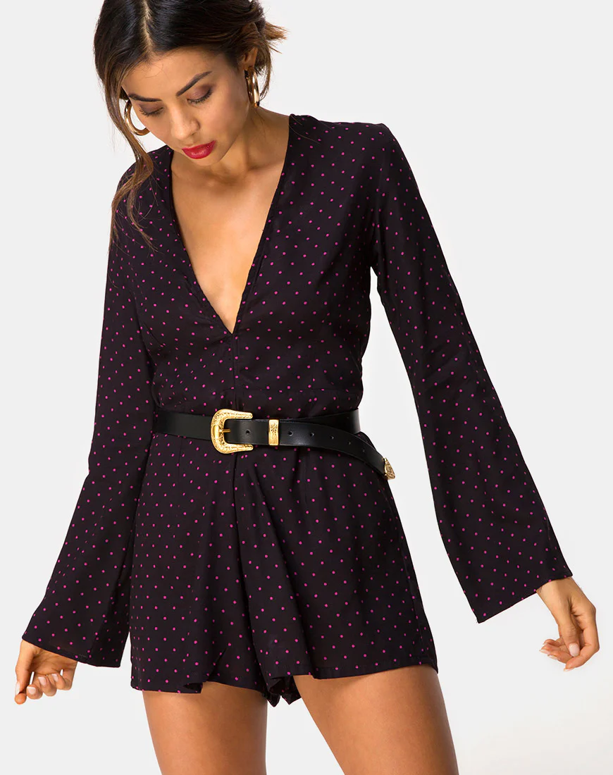 Romeo Longsleeve Playsuit in Cuban Dot Red - Awmao