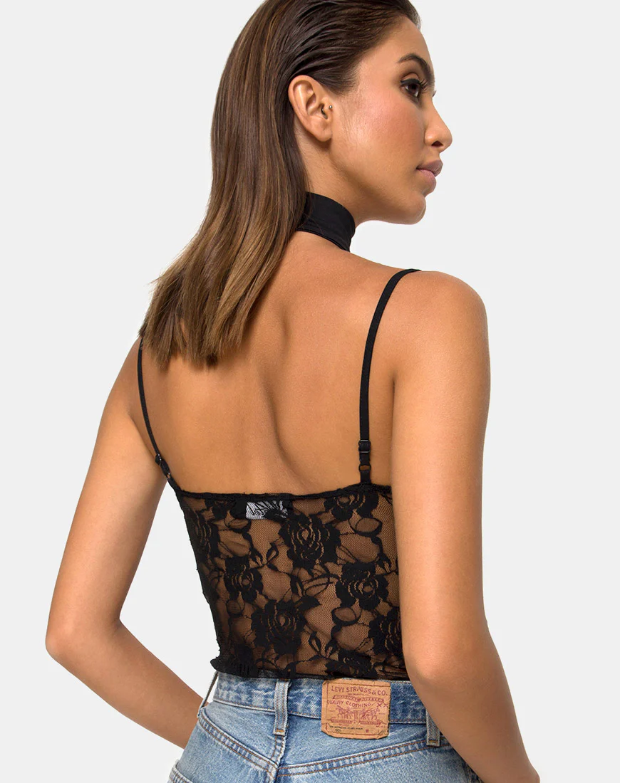 Lanti Bodice in Black Rose Lace - Awmao