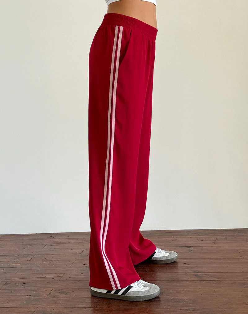 Bennett Wide Leg Trouser in Tailoring Red with Pink Stripe - Awmao