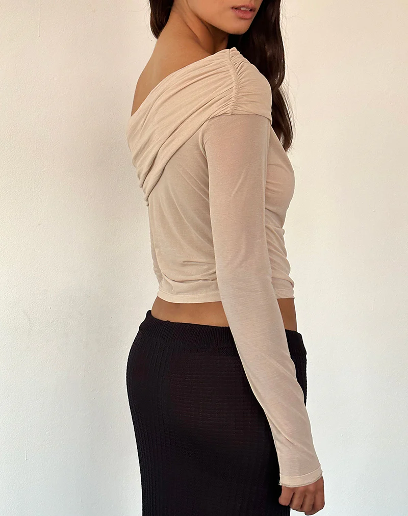 Chidi Sheer Mesh Bardot Top in Camel - Awmao