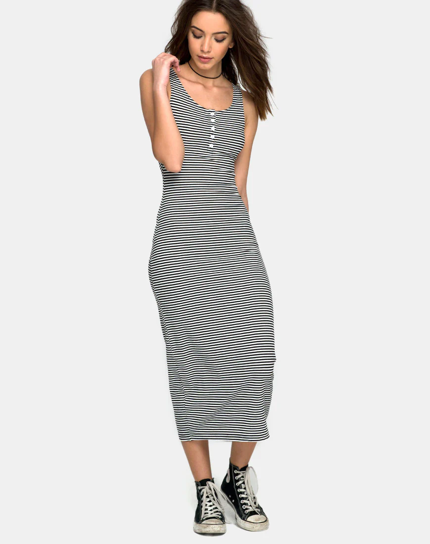 Sierra Dress in Humbug Rib Black White - Awmao