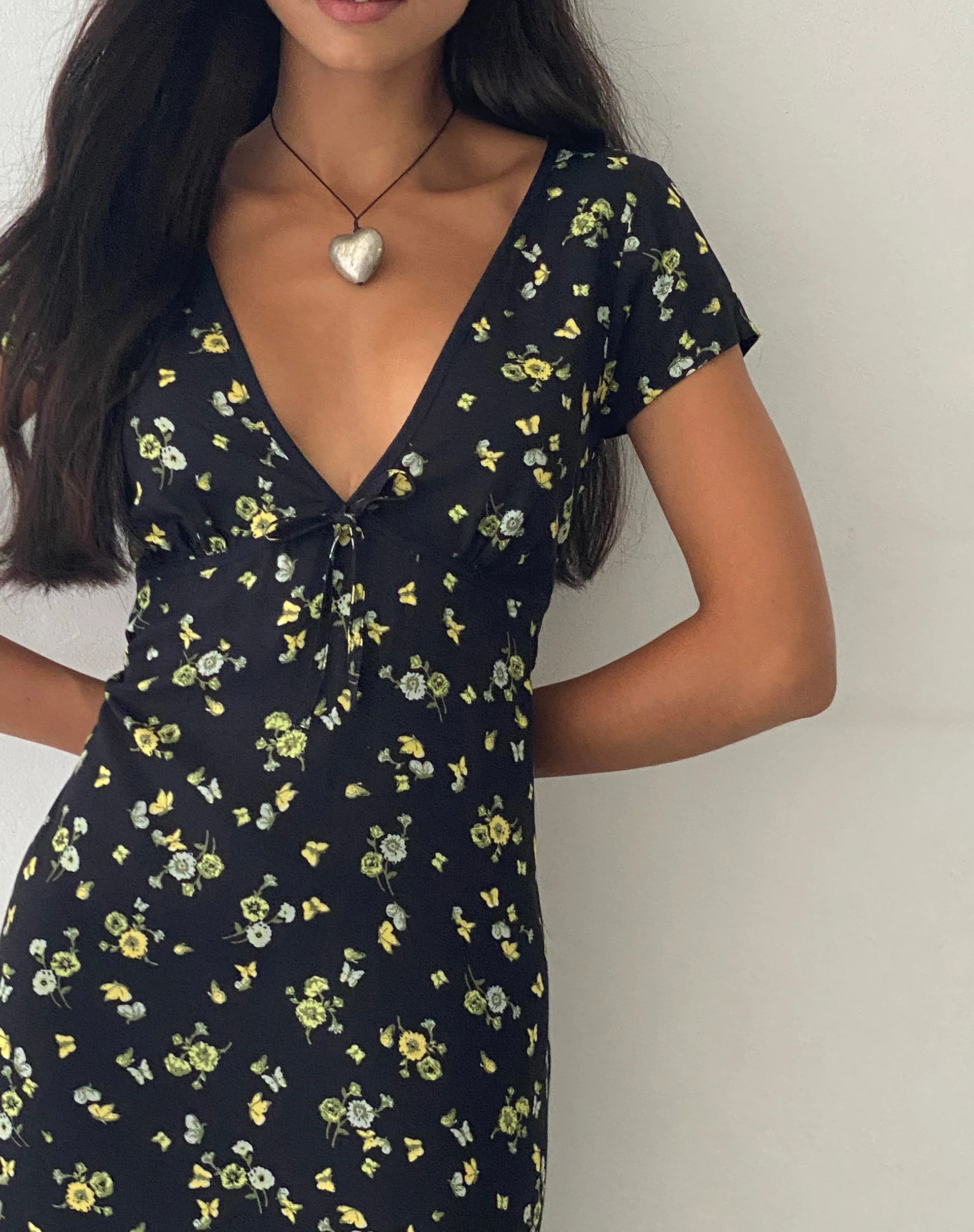 Eviaso Midi Dress in Lemon and Lime Black - Awmao
