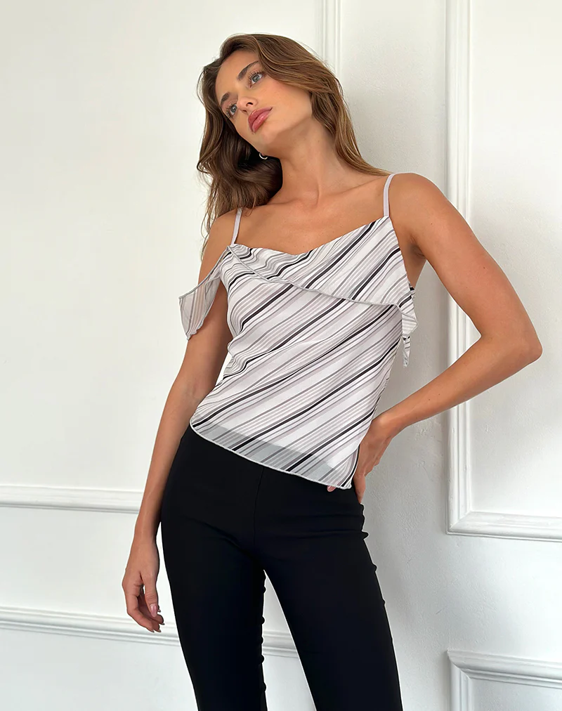 Davila Cami Top in Diagonal Stripe Tonal Grey - Awmao
