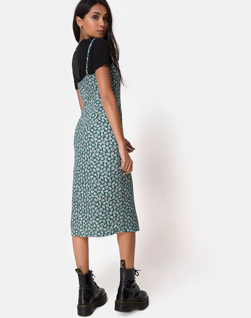 Kaoya Midi Dress in Floral Bloom Green - Awmao