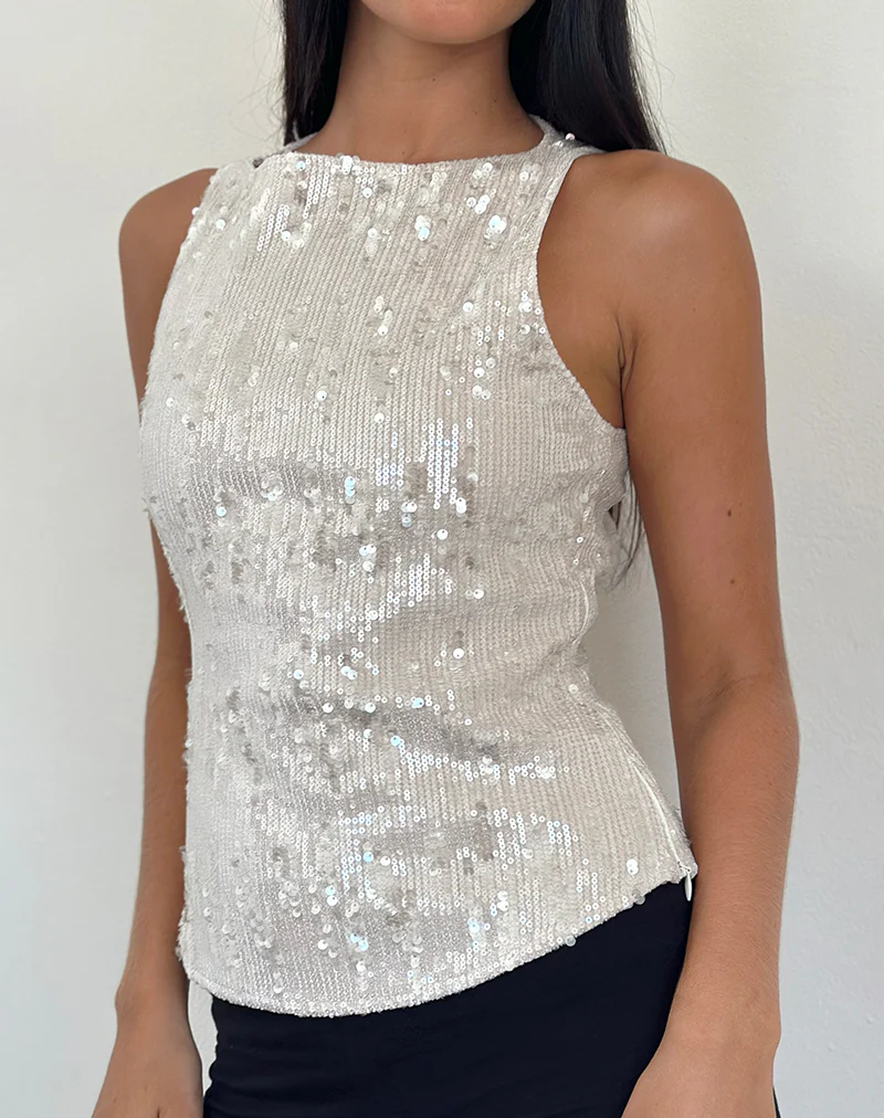 Desiran Top in Sequin Cream - Awmao
