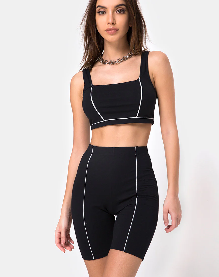 Neho Cycle Short in Black with Piping Line - Awmao