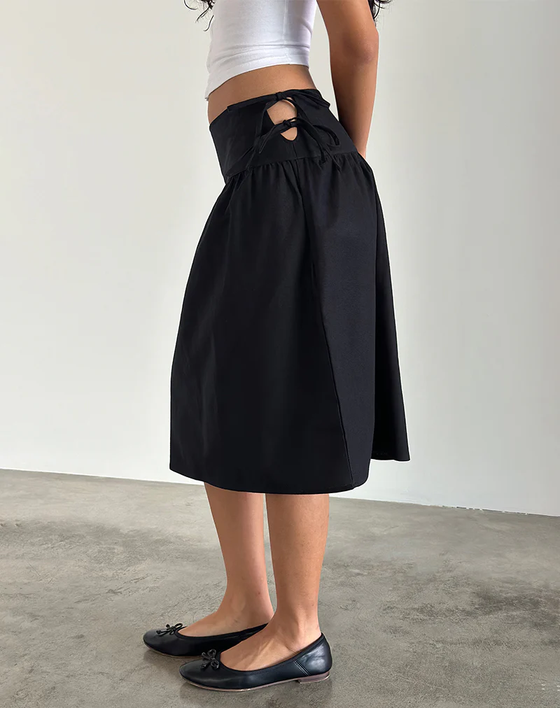 Sasay Midi Skirt in Black Linen Rami - Awmao