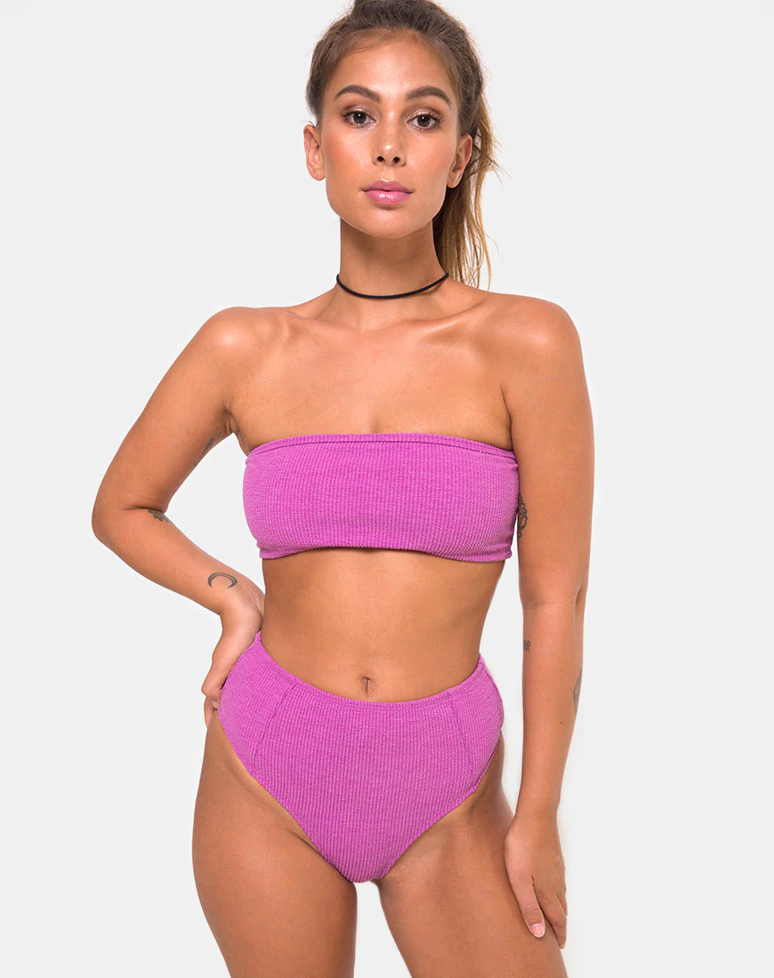 Taya Bikini Top in Crinkle Rib Violet - Awmao