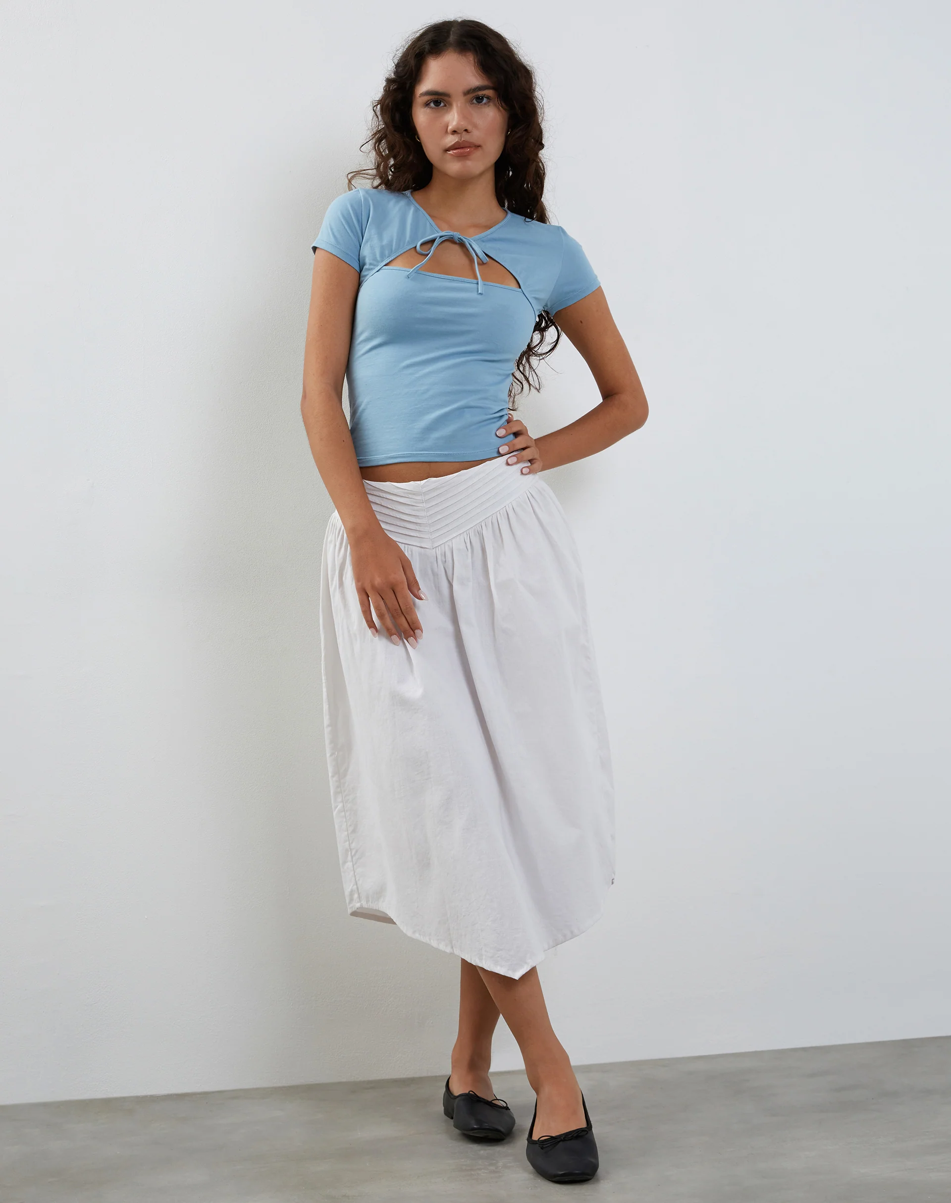 Novalie Tie Front Top in Artic Ice Lycra - Awmao