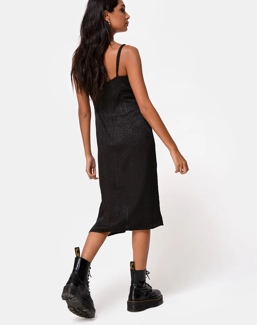 Kaoya Midi Dress in Satin Cheetah Black - Awmao