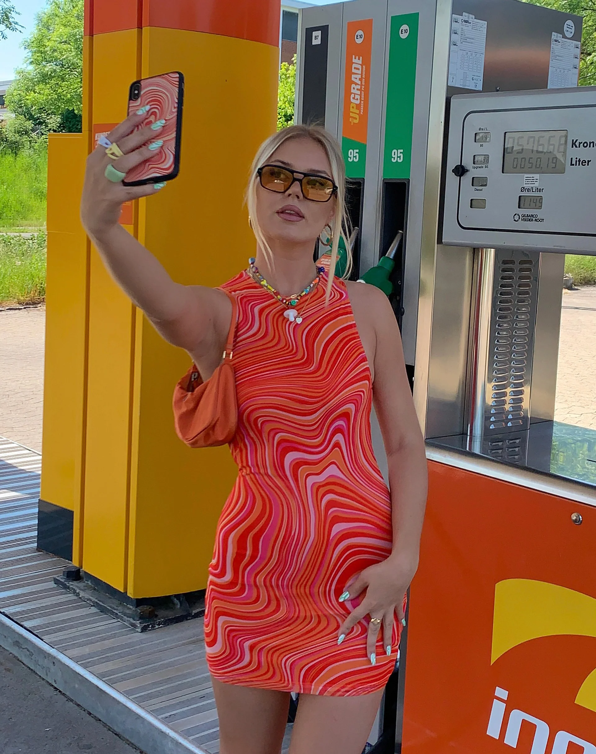 Brigitta Mini Dress in 70's Ripple Tangerine - Awmao