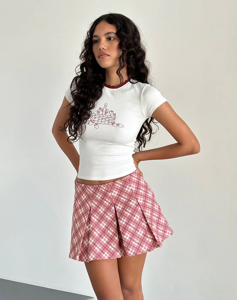 Alula Pleated Mini Skirt in Pink Tartan - Awmao