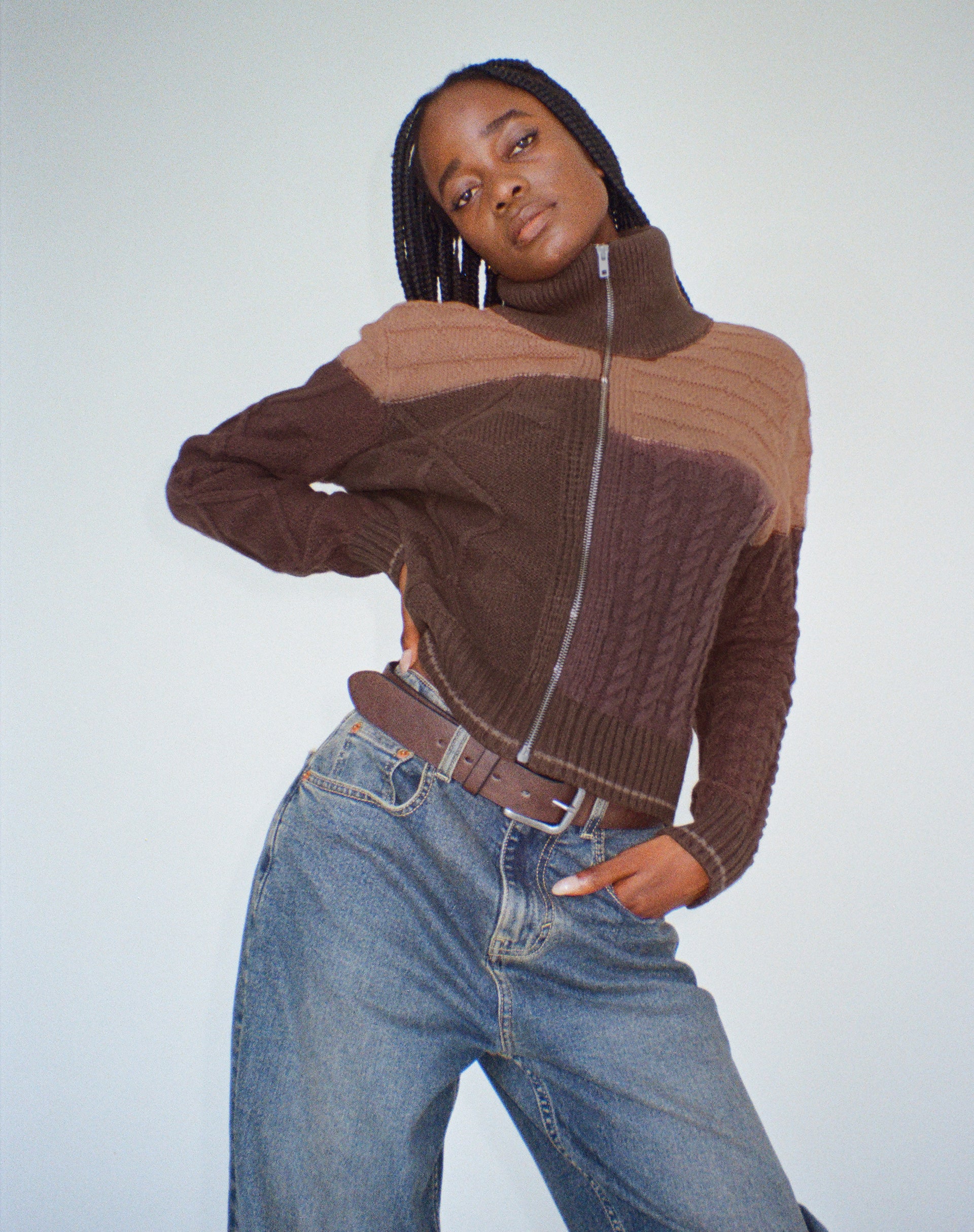 Arelius Knitted Jacket in Tonal Brown - Awmao