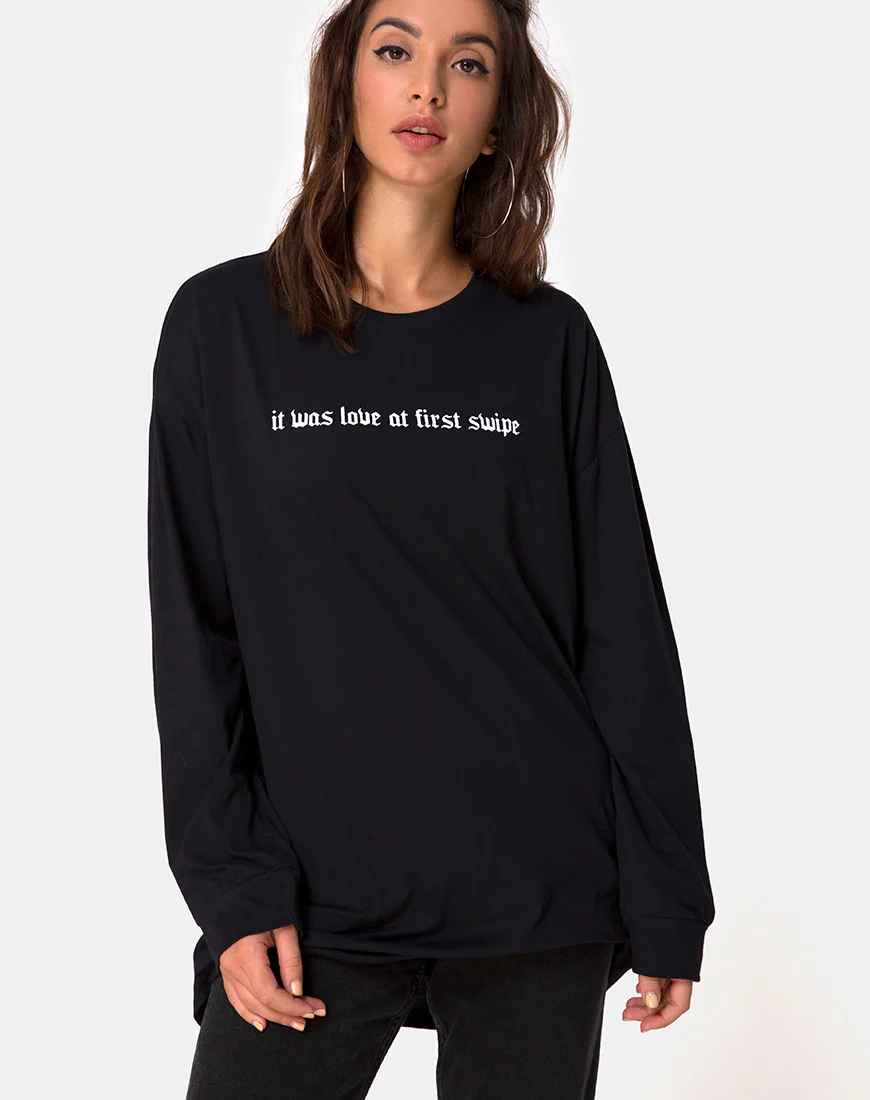 Lotsun Tee in Love at First Swipe with Black Placement - Awmao
