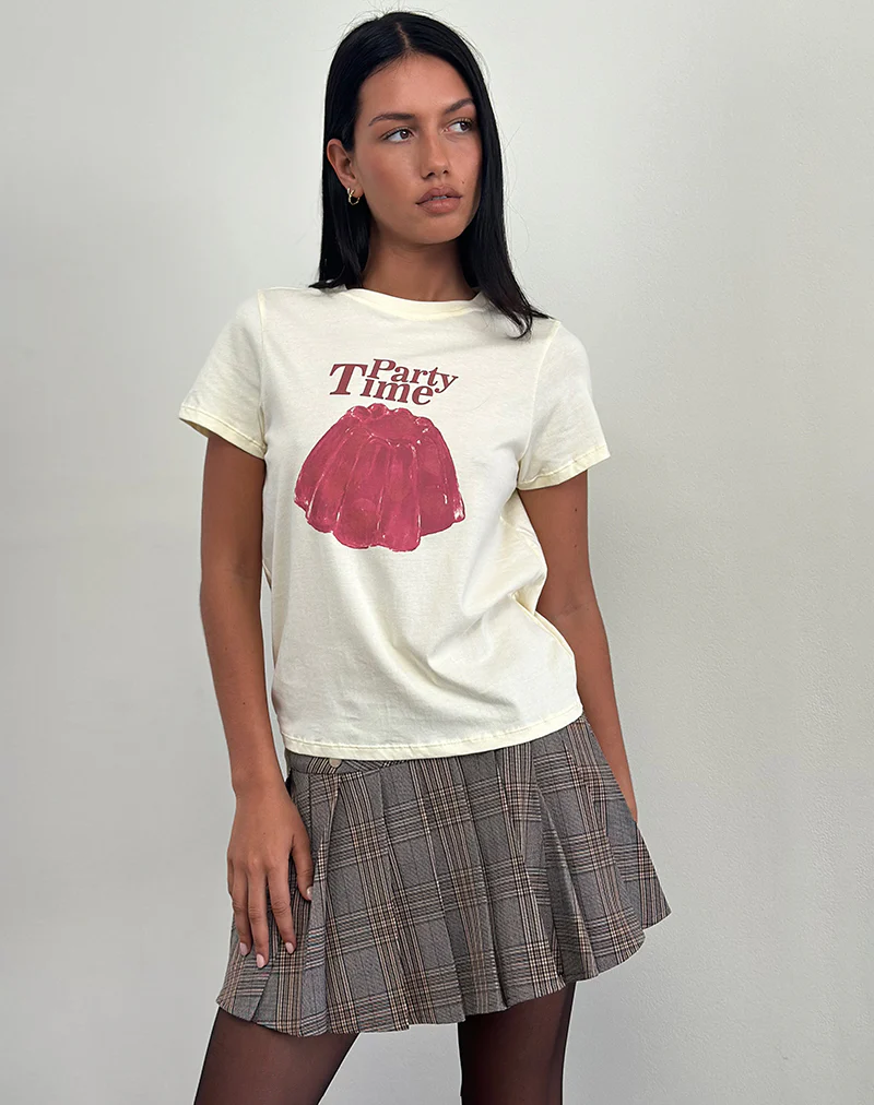 Saki Tee in Buttermilk with Party Time Print - Awmao